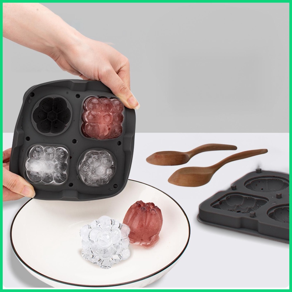 Khay Silicone Làm Đá Viên 4 Ngăn 2 Kiểu Sáng Tạo Tháo Gỡ Dễ Dàng
