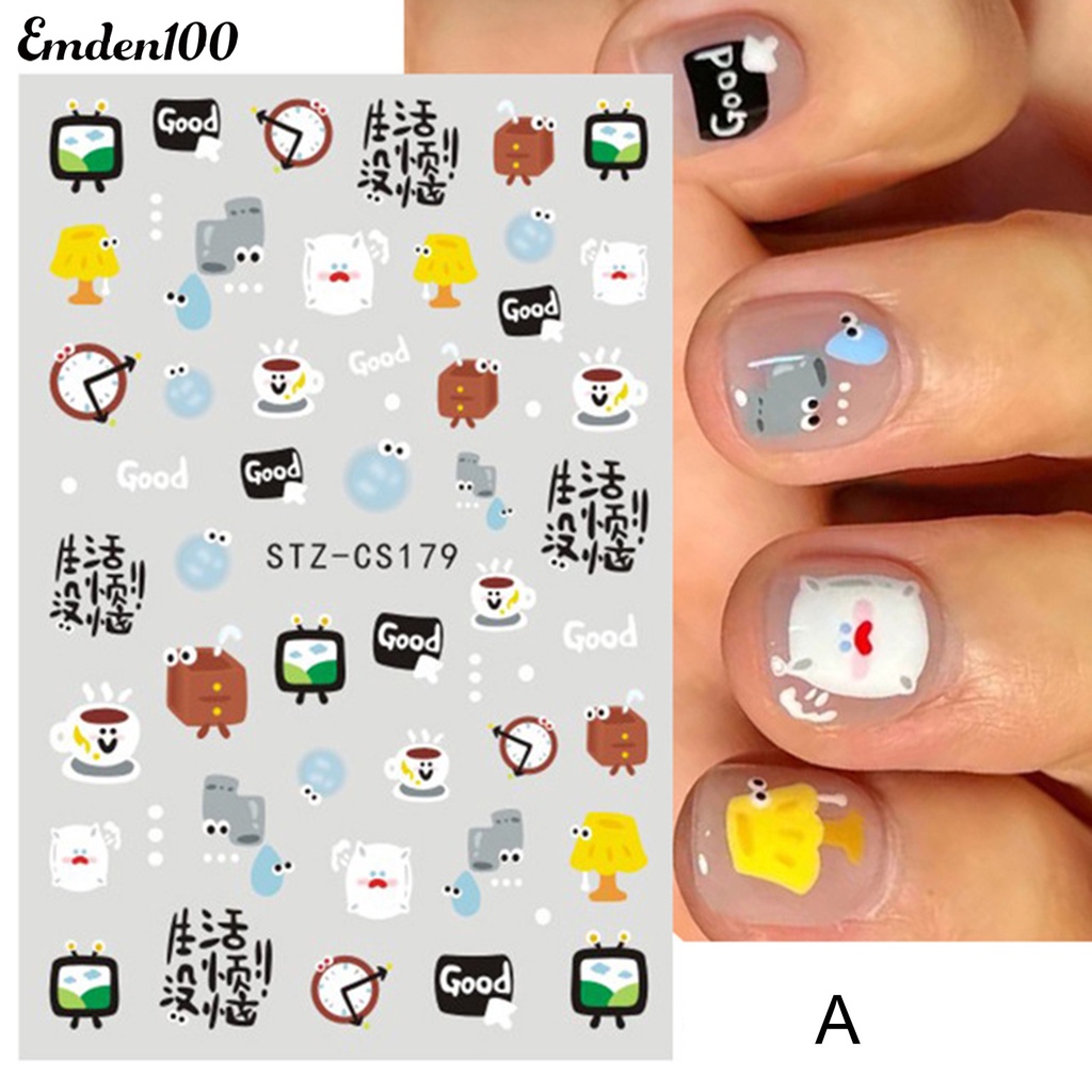 Bộ 2 Miếng Dán Trang Trí Móng Tay Không Phai Họa Tiết Hoạt Hình