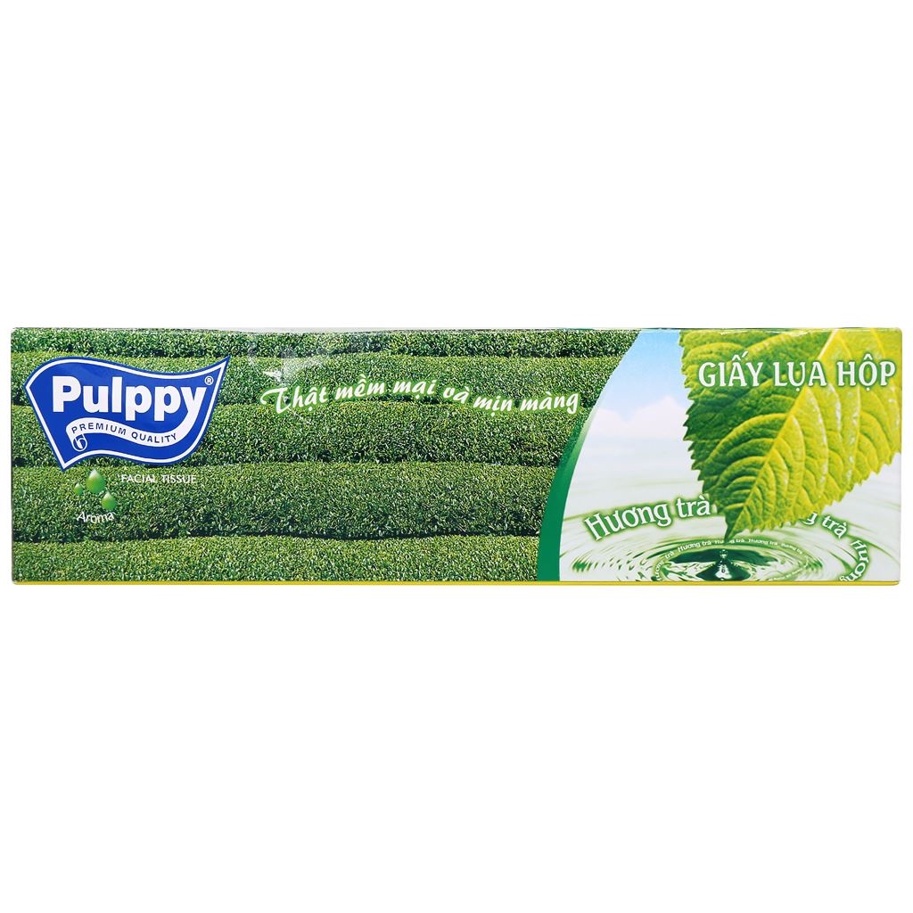 Combo 5 Hộp Khăn giấy lụa Pulppy Hương Trà Xanh 2 lớp Hộp 100 tờ X5