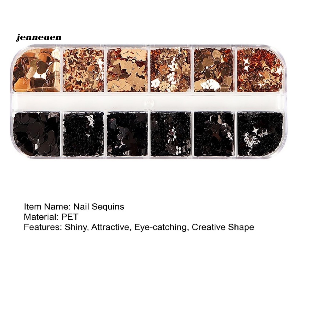 1 Hộp 12 Ngăn Đựng Hạt Kim Sa Trang Trí Móng Tay