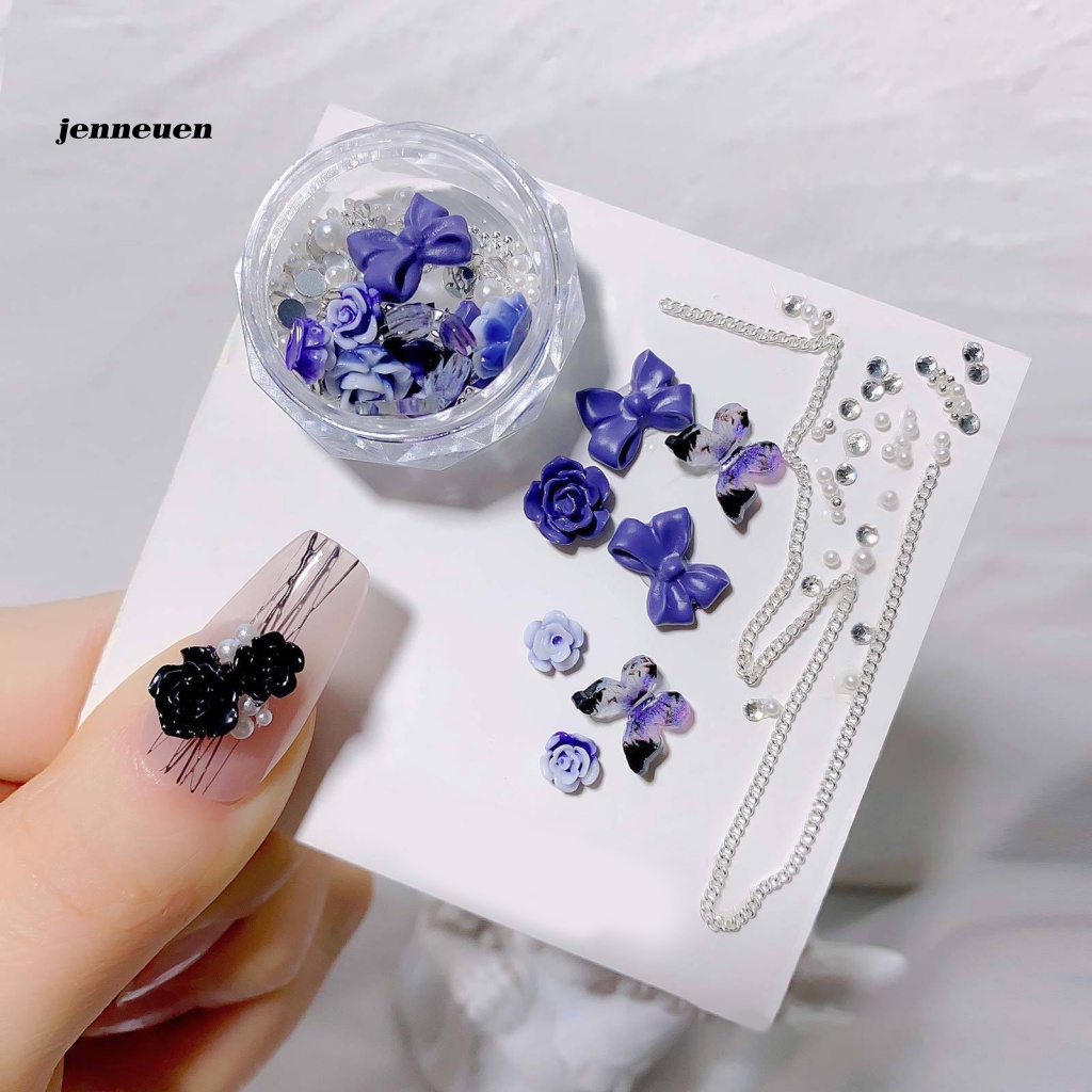 1 Hộp Phụ Kiện Trang Trí Móng Tay Hình Bướm Và Hoa Trà Lấp Lánh Chống Rơi