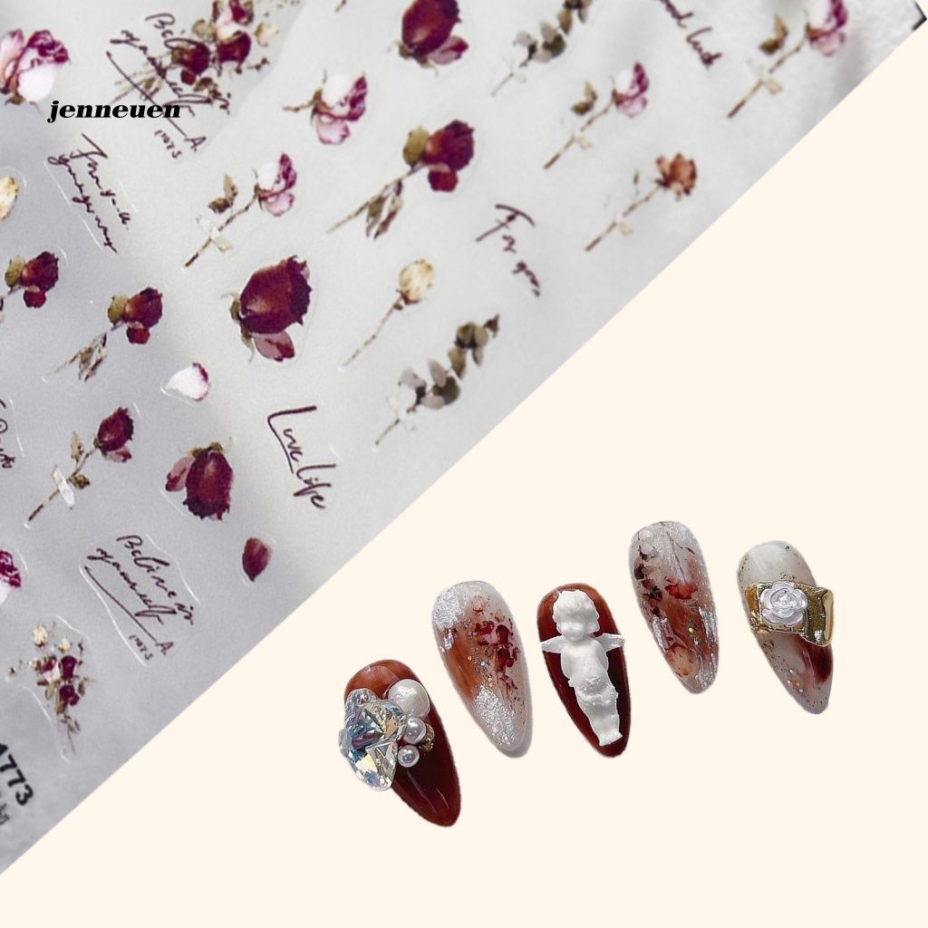 Miếng Dán Trang Trí Móng Tay Tự Dính Hình Hoa Hồng Đỏ Phong Cách Nhật Bản