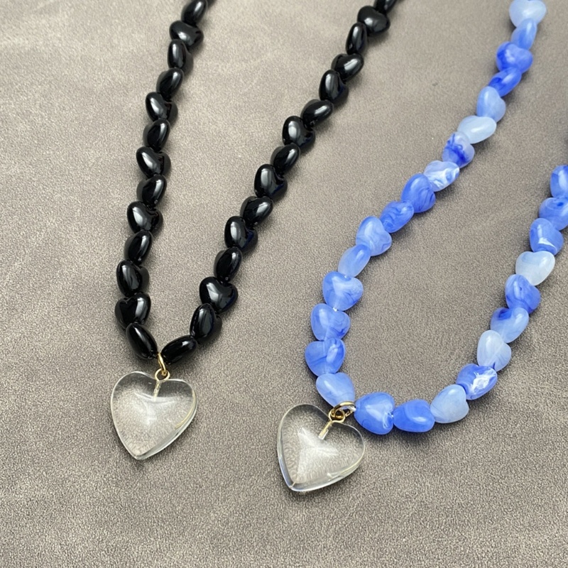 Vòng Cổ Chuỗi Hạt Đá Tự Nhiên Y2K Mặt Trái Tim Đơn Giản Thời Trang