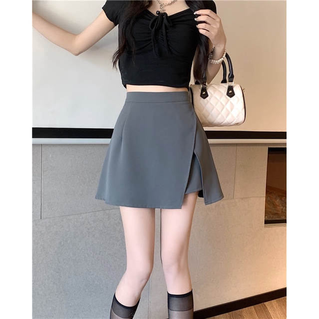 SUXI Chân Váy Chữ A Lưng Cao Dáng Ôm Thiết Kế Bất Đối Xứng Đơn Giản Thời Trang Cho Bạn Gái