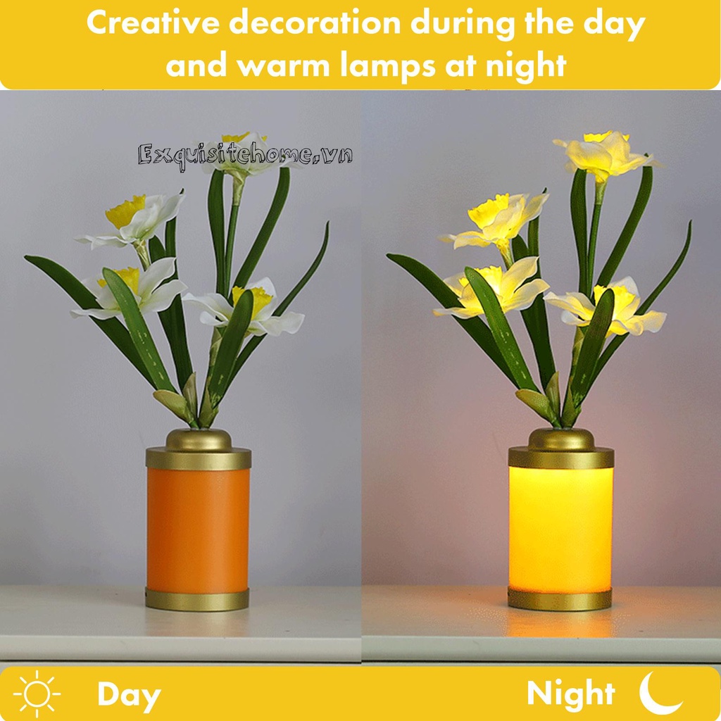 Đèn Ngủ LED Hình Lọ Hoa Trang Trí Có Cổng Sạc USB
