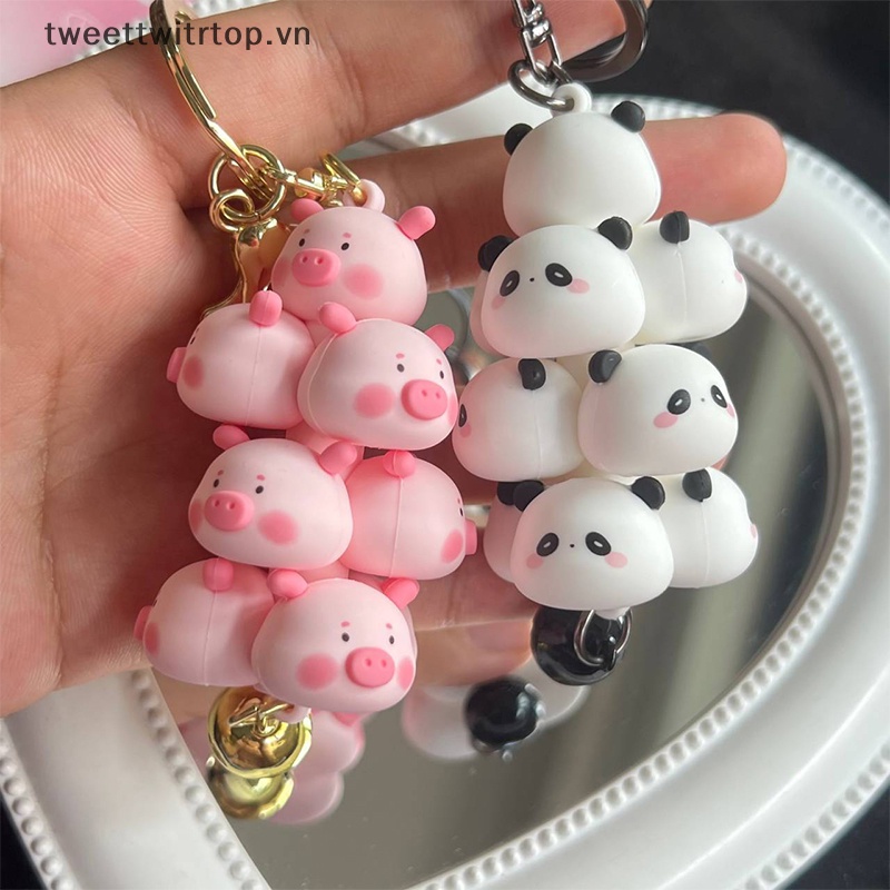 Móc Khóa Hình Thú Cưng / Heo / Gấu Trúc / Heo Con Dễ Thương Kèm Chuông Trang Trí Ba Lô / Móc Khóa Xe