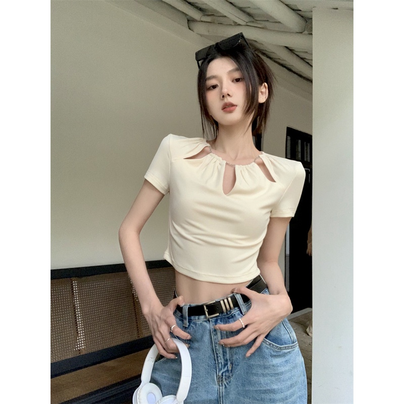 Áo Thun Ngắn Tay Phối Dây Xích Thời Trang Cá Tính