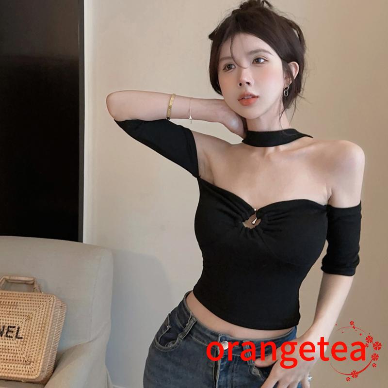 Áo Thun Tay Ngắn Màu Trơn Khoét Lỗ Thời Trang Mùa Hè Cho Nữ