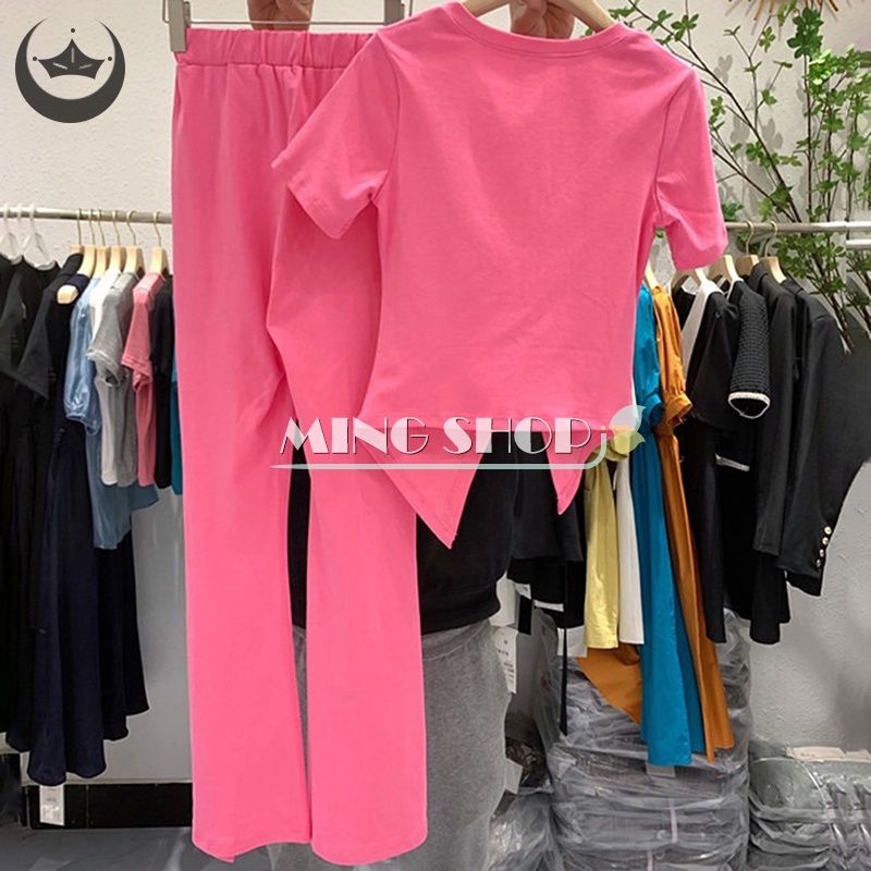 Set Đồ Thể Thao Áo Thun Tay Ngắn Phối Quần Dài Ống Loe Ôm Dáng Thời Trang Mùa Hè 2023 Cho Bạn Gái