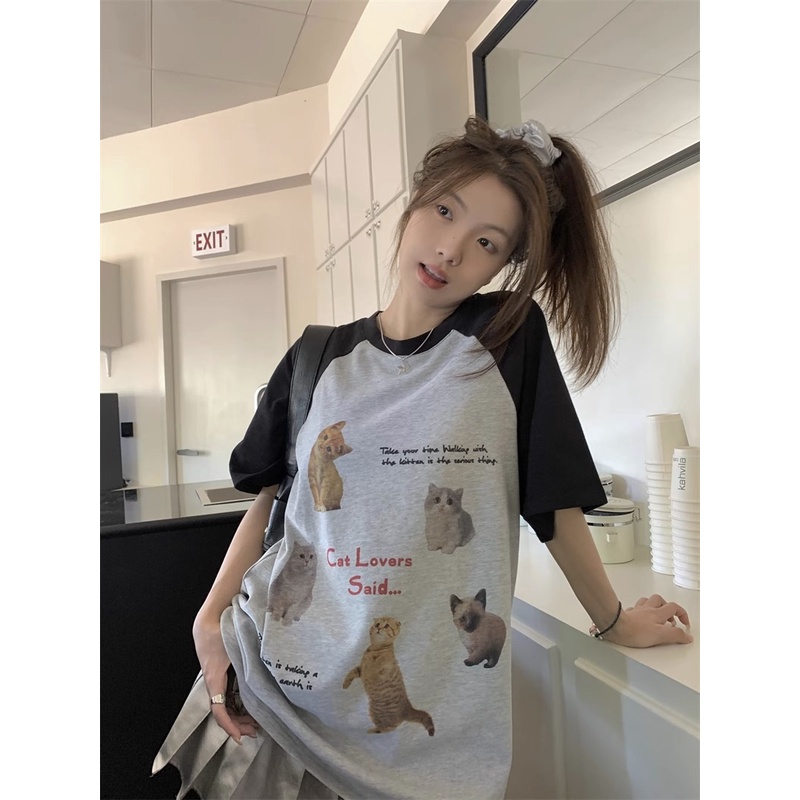 HIIXIIVI Áo Thun 100% Cotton Tay Ngắn Dáng Rộng Cổ Tròn In Chữ Thời Trang Cho Nữ