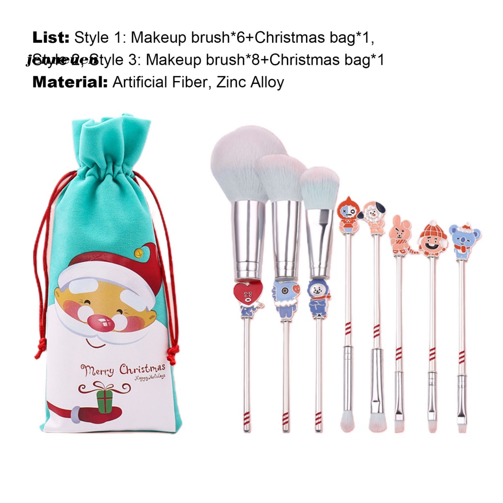 Set 6 / 8 Cọ Trang Điểm Nhỏ Gọn Linh Hoạt Họa Tiết Giáng Sinh Cho Nữ