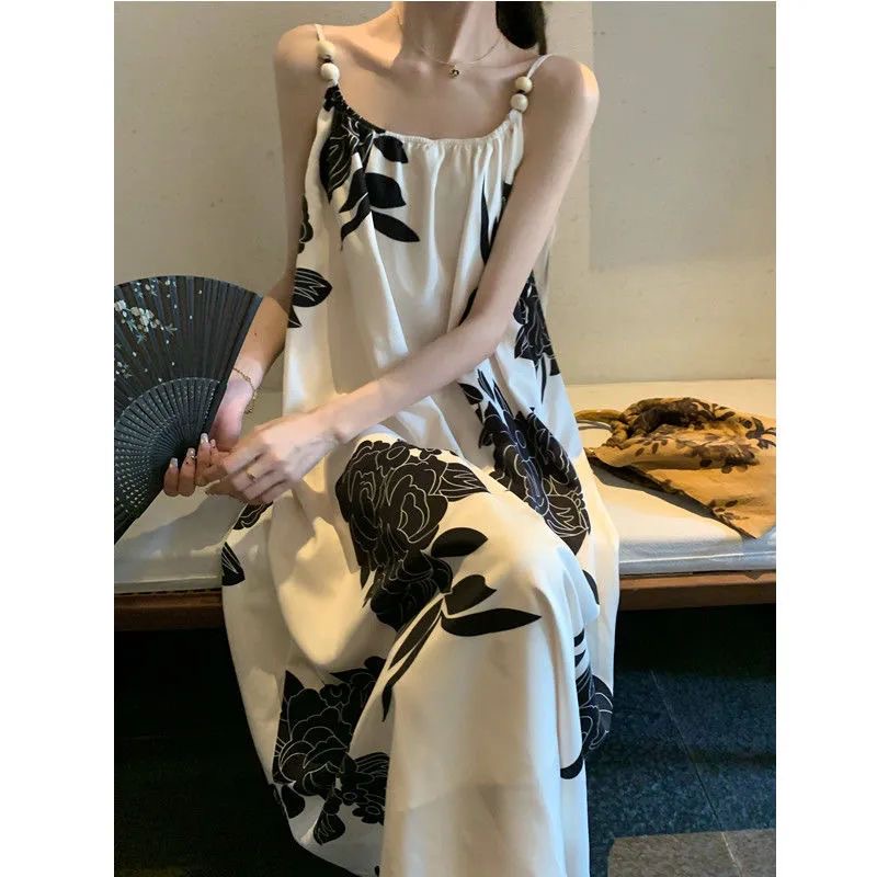 Đầm Hai Dây Dáng Dài Họa Tiết Hoa Phong Cách Vintage Thời Trang Mùa Hè Cho Nữ