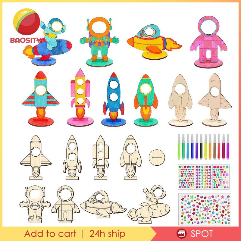 Bộ 24 Miếng Gỗ Chưa Sơn Hình Phi Hành Gia Trang Trí Nhà Cửa / Tiệc Cưới