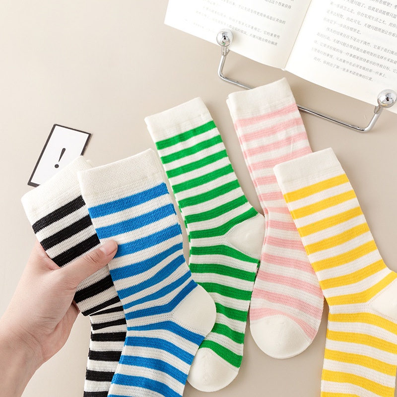 Vớ Lưới Mỏng Không Xương Thoáng Khí Họa Tiết Kẻ Sọc Màu Sắc Ngọt Ngào Thời Trang Mùa Hè Cho Cặp Đôi