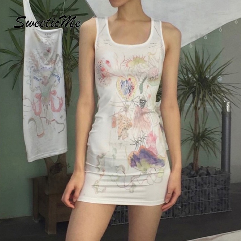 Đầm Ngắn Dáng Ôm Cổ Chữ U In Họa Tiết Thời Trang 2023 Dành Cho Nữ