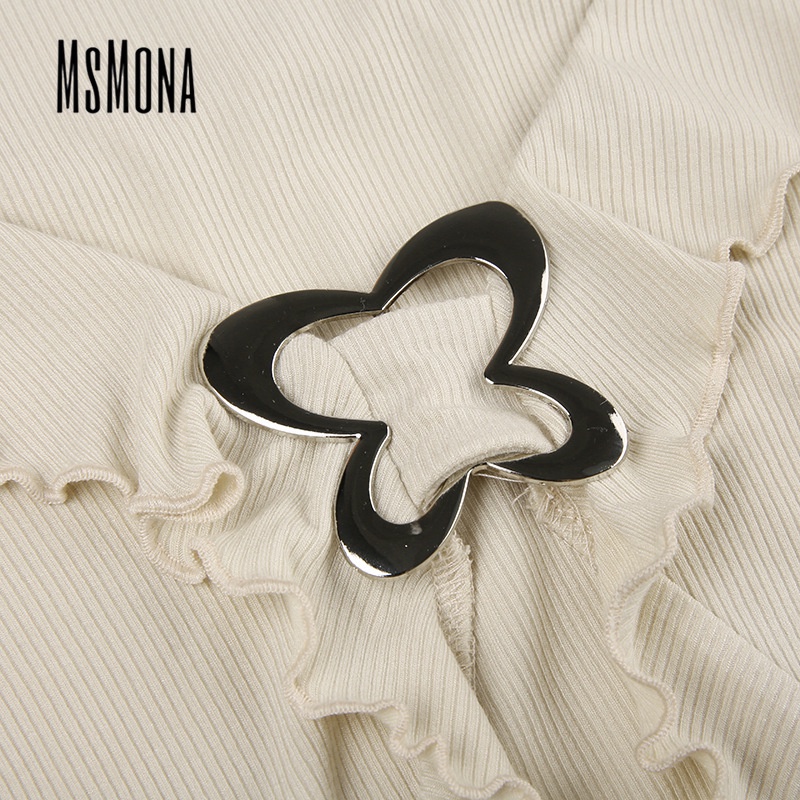 Áo Thun Cổ Chữ V PhốI BèO / CáNh BướM ThờI Trang 2023 Cho Nữ