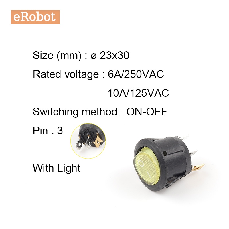 Set 5 Công Tắc Tròn KCD1 20mm 23mm 2 / 3 / 4Pin ON-OFF-ON 2 / 3 Vị Trí 6A / 250VAC 10A / 125VAC SPST Có Đèn LED