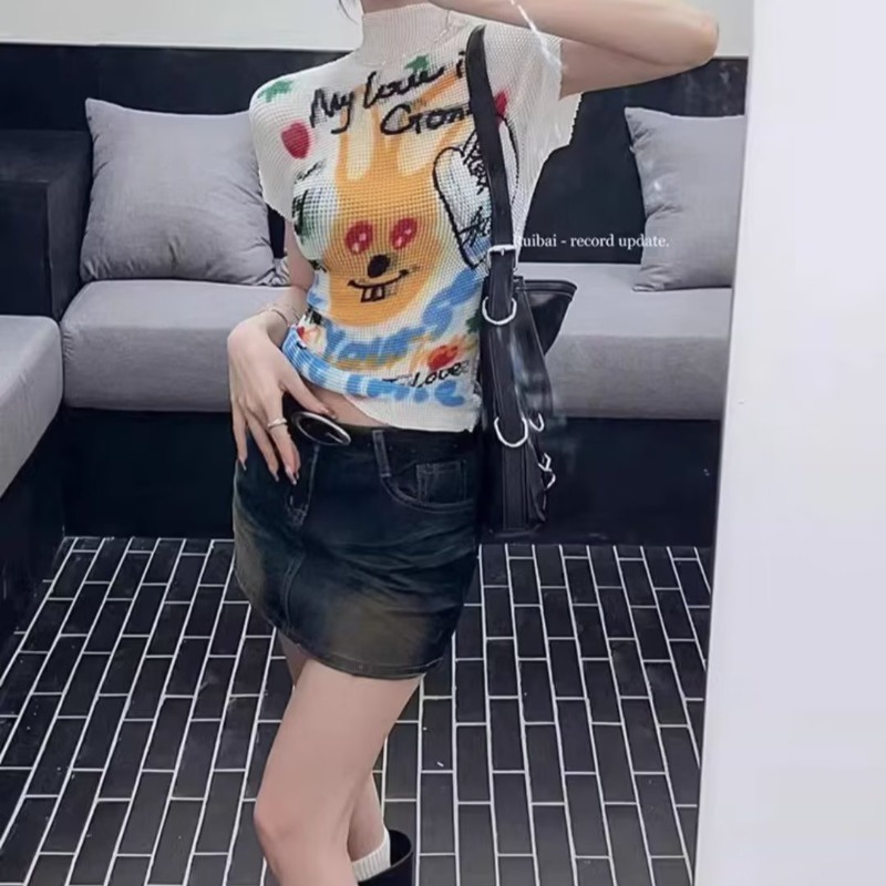 Áo Dệt Kim Cổ Cao Dáng Ôm In Họa Tiết Độc Đáo Thời Trang Cho Nữ