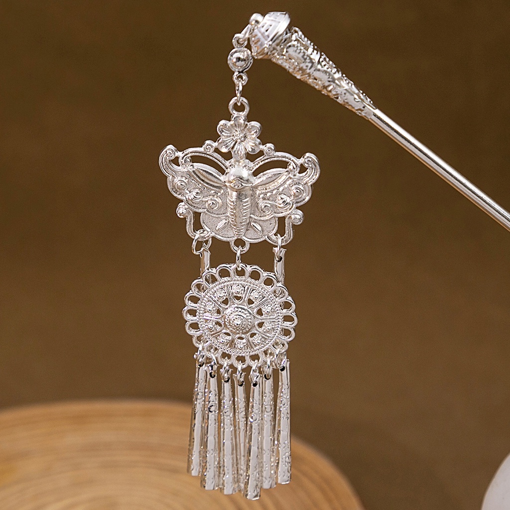 1 Trâm Cài Tóc Tua Rua Hình Hoa Đính Đá Ngọc Lam Phong Cách hanfu Dân Tộc