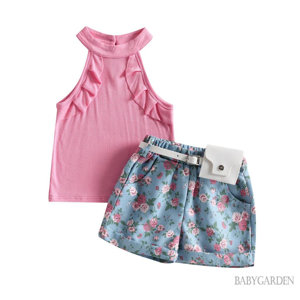 Set Áo Tank Top Sát Nách + Quần Sọt Hoa Cho Bé Gái 4-7 Tuổi