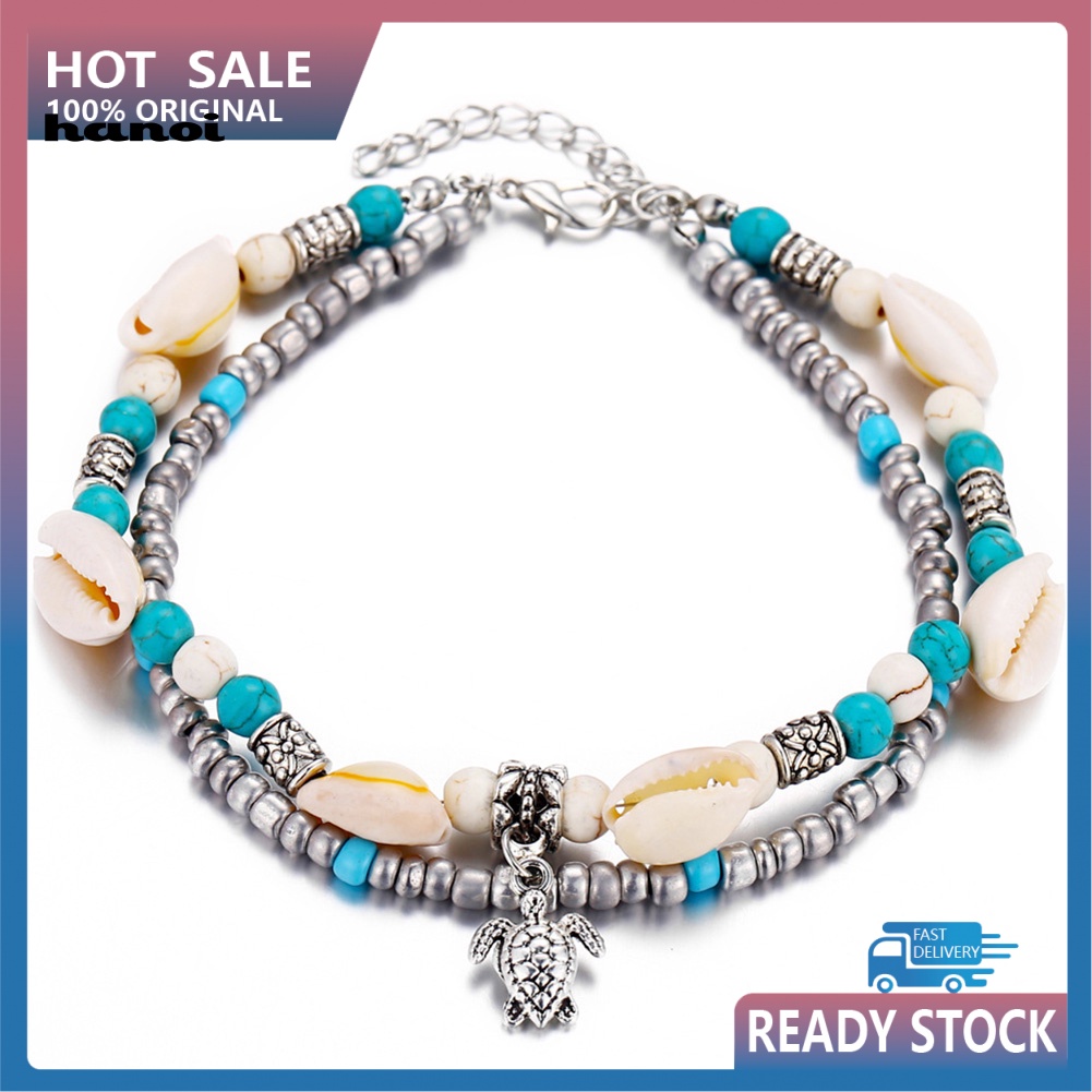 Lắc Chân Hai Lớp Đính Hạt Ngọc Lam Giả Thời Trang Cho Nữ