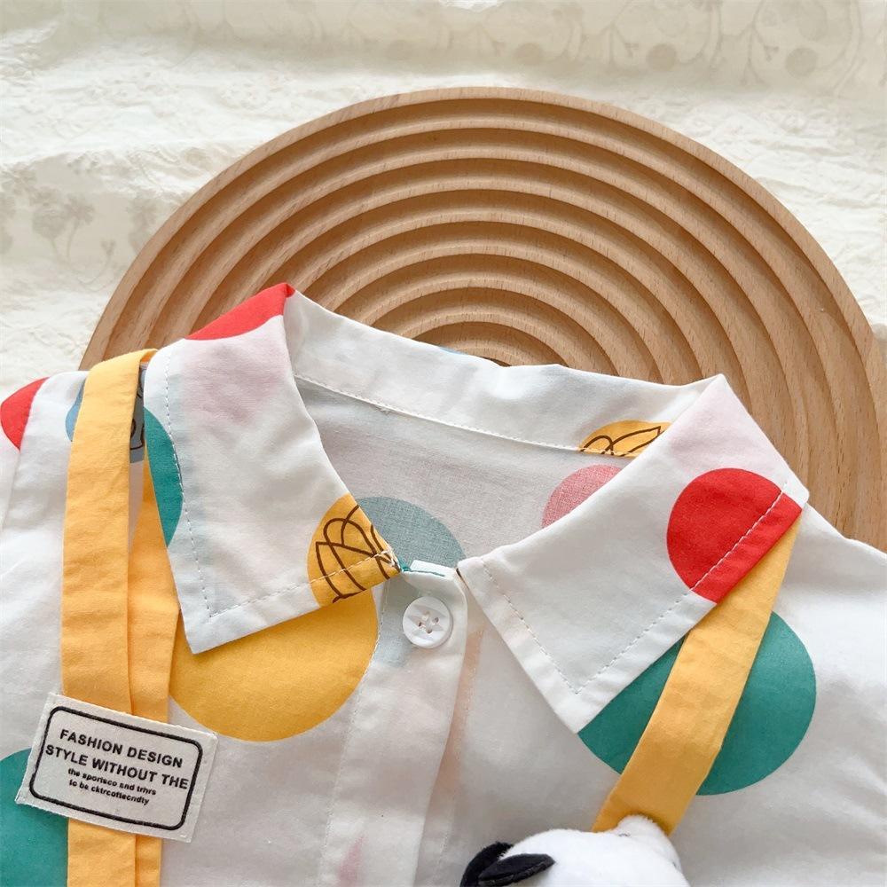 Áo Liền Quần Tay Ngắn Họa Tiết Chấm Bi / Gấu Trúc Nhiều Màu Thời Trang Mùa Hè Xinh Xắn Cho Bé Trai