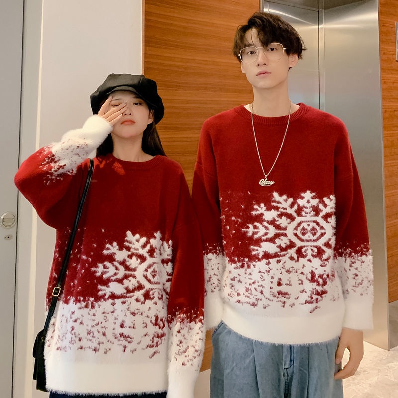 Youtang Set Áo sweater Dày Dặn Dáng Rộng Thiết Kế Giáng Sinh Thời Trang Thu Đông Cho Cặp Đôi
