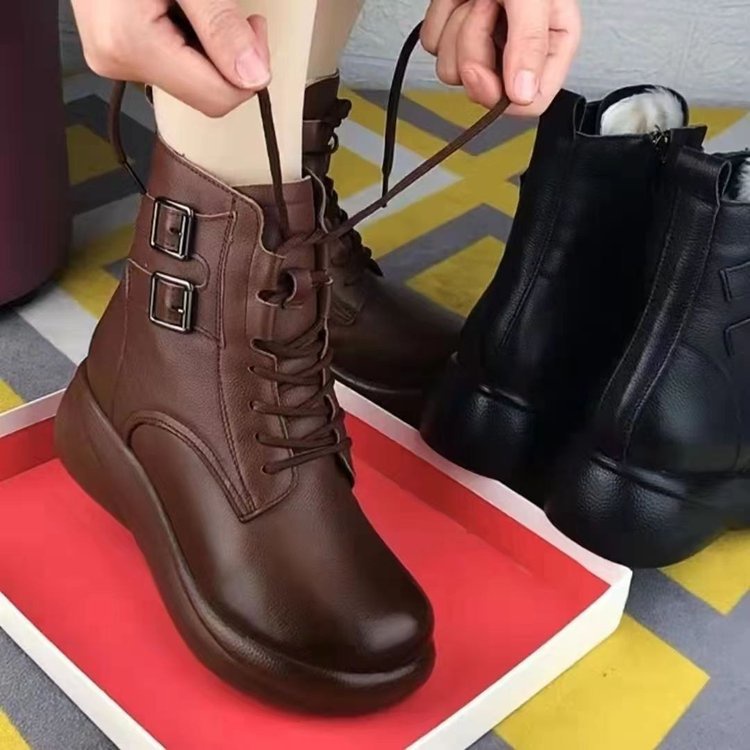 Giày Bốt Martin Cổ Thấp Lót Nhung Dày Dặn Thời Trang Thu Đông Cho Nữ Trung Niên