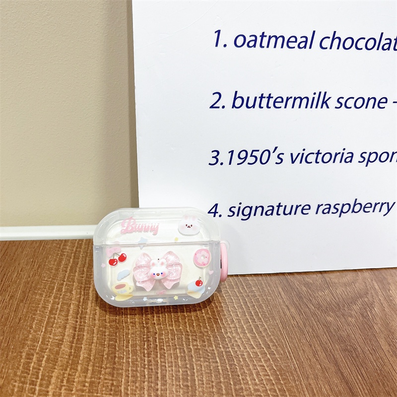 Vỏ Bảo Vệ Hộp Sạc Tai Nghe Bluetooth Không Dây Airpods1 / 2 3 Pro Pro2 Air Pods Pro 3 Hình Thỏ Thắt Nơ Xinh Xắn Ốp