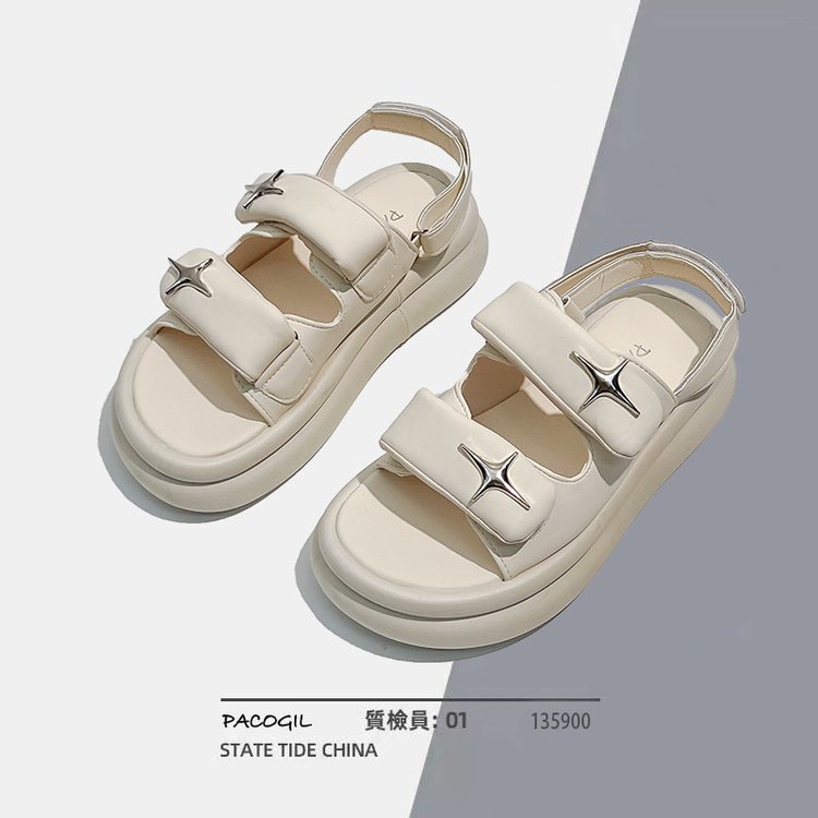 Sandal Hở Ngón Đế Cao Su PU  Quai Dán Khoá Kim Loại