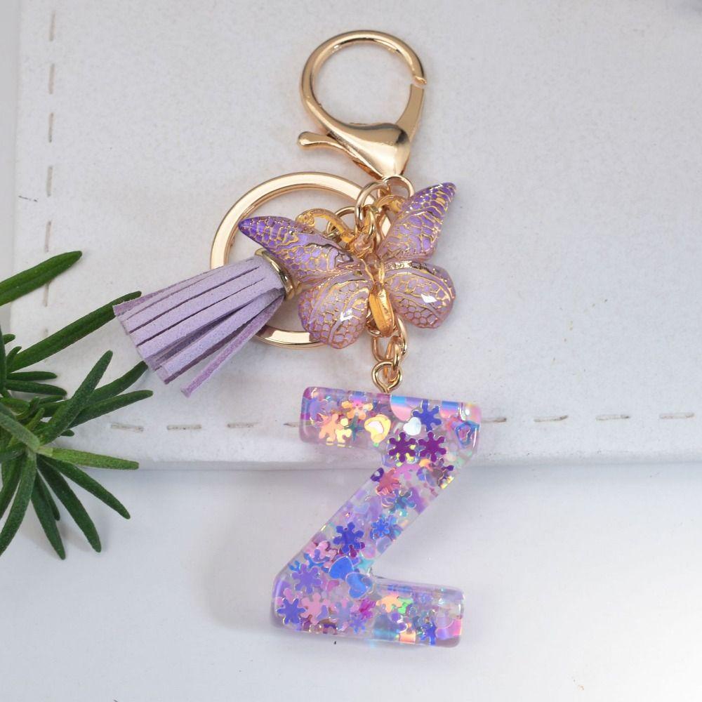 Set 26 Móc Khóa Hình Bông Tuyết / Bướm / Bông Tuyết Phối Tua Rua Màu Tím Z 26