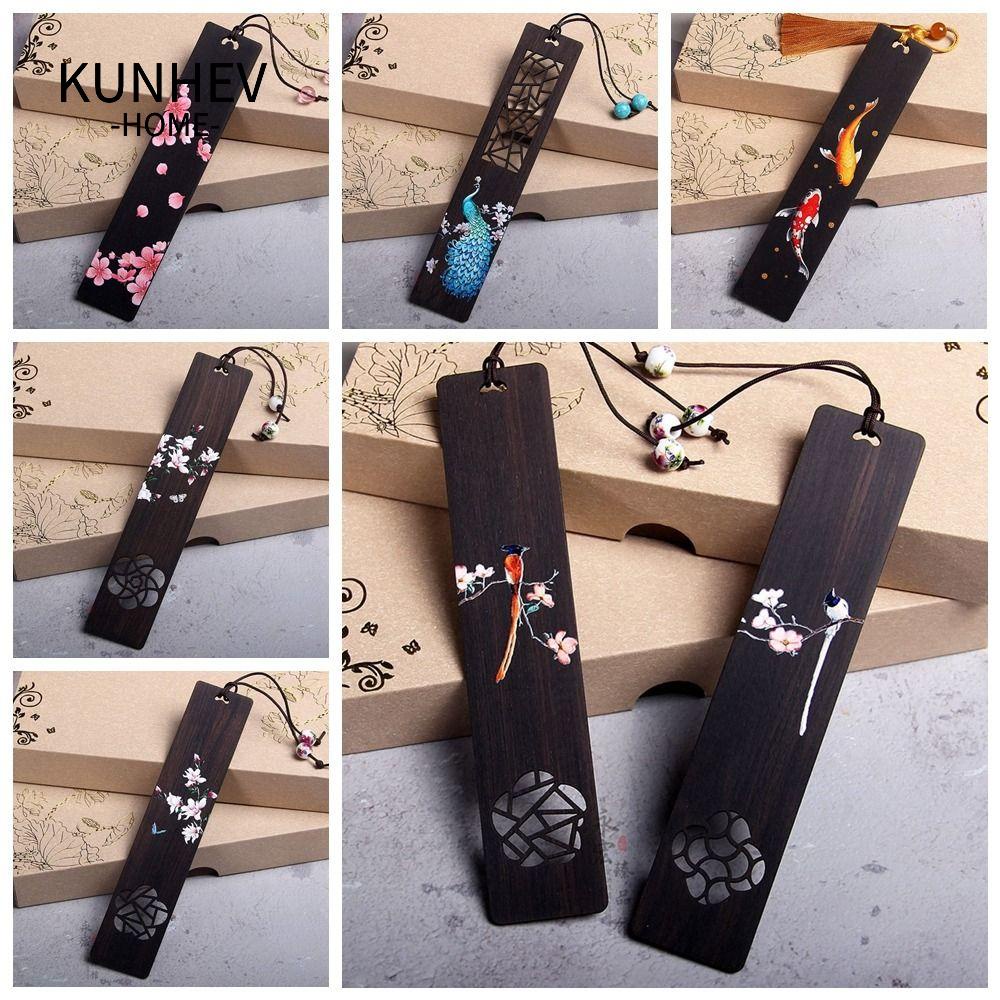 Kunhev Bookmark Retro Phong Cách Trung Hoa Chạm Khắc Bằng Gỗ Mun Dùng Làm Quà Tặng Cho Học Sinh