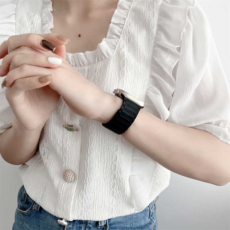 Thiết kế dụng cụ thời trang dây đeo silicon từ tính cho đồng hồ ultra 49mm s8 7 se 6 5 4 3 2 1  dây đeo tay thay thế nam châm hai tông màu