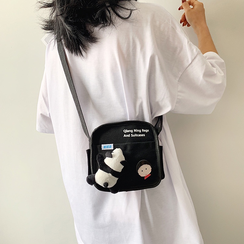 Túi Đeo Chéo Vai Bằng Vải Canvas Hình Gấu Trúc Thời Trang Hàn Quốc Dành Cho Nữ