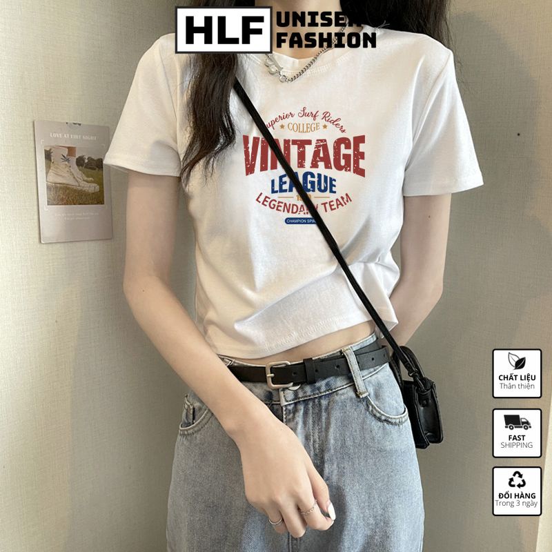 Áo croptop tay lỡ nữ Vintage League, áo thun nữ HLFashion