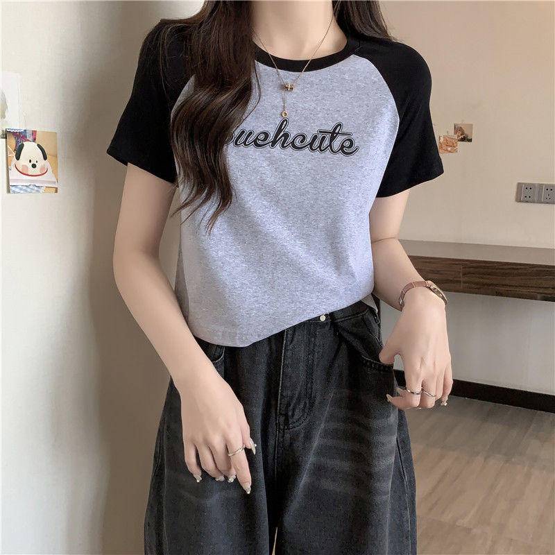 Áo Thun Raglan Tay Ngắn Dáng Ôm Màu Sắc Tương Phản Thời Trang Mùa Hè Cho Nữ