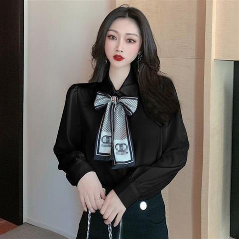 Áo Sơ Mi Dài Tay Thắt Nơ Phong Cách Pháp Cho Nữ