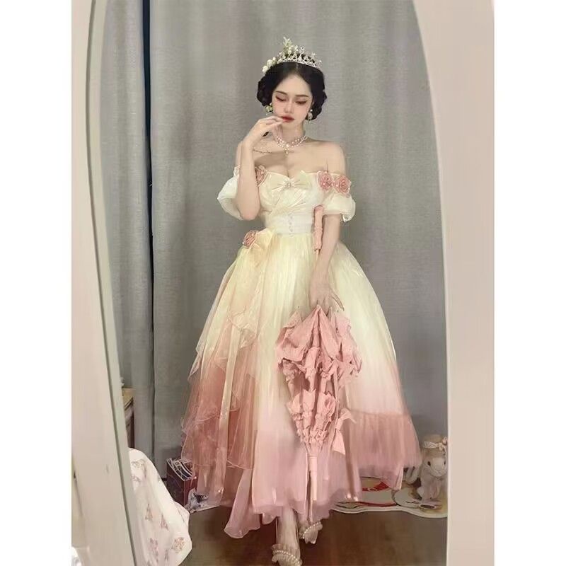 Đầm Công Chúa Dáng Dài Màu Hồng Gradient Phong Cách lolita