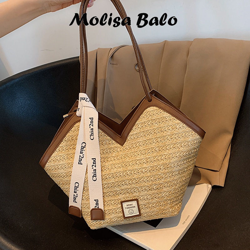 Molisa  túi cói đi biển túi đi biển túi xách nữ đeo 2023 NEW L91TJSB