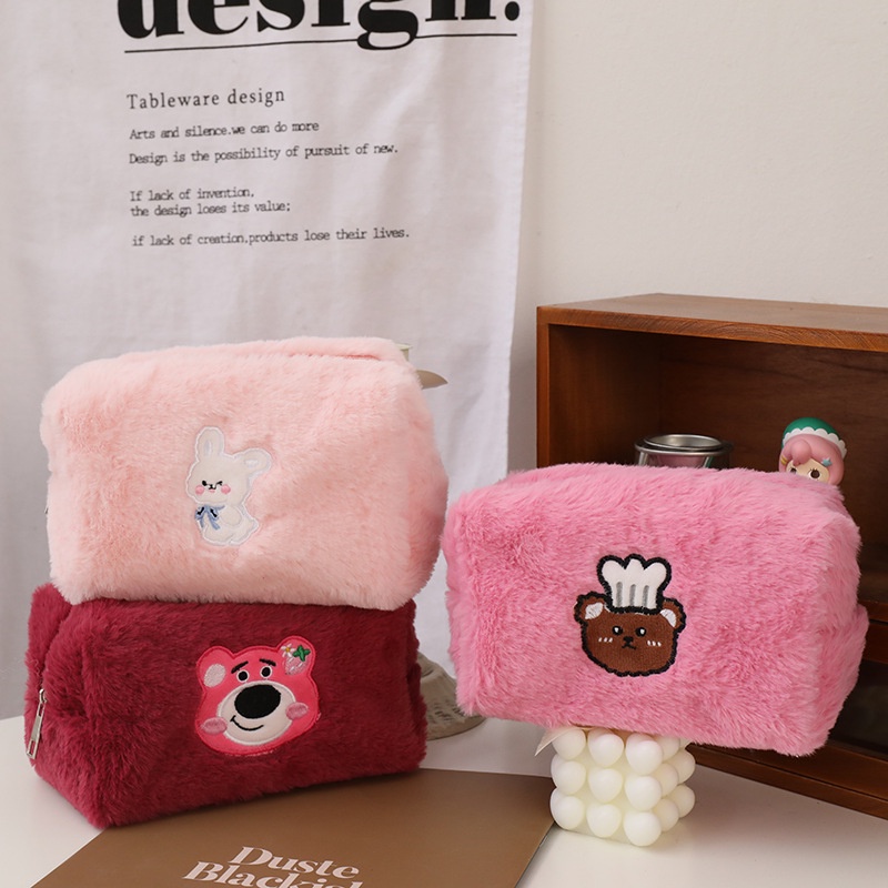 Túi đựng bút viết bóp viết lông mềm gấu dâu lotso ếch thỏ đáng yêu cho học sinh sinh viên Túi đựng mỹ phẩm đa năng