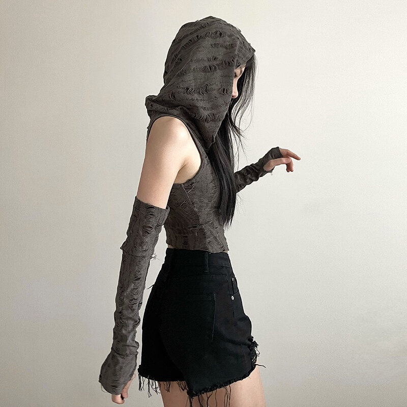Áo Croptop Sát Nách Màu Xám Trơn Dáng Ôm Khoét Rỗng Kiểu Vintage Thời Trang Mùa Hè Cho Bạn Gái