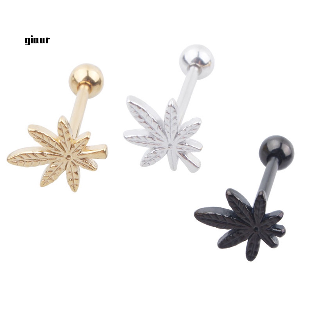 Khuyên Lưỡi Bằng Thép Không Gỉ Hình Chiếc Lá Thời Trang Unisex