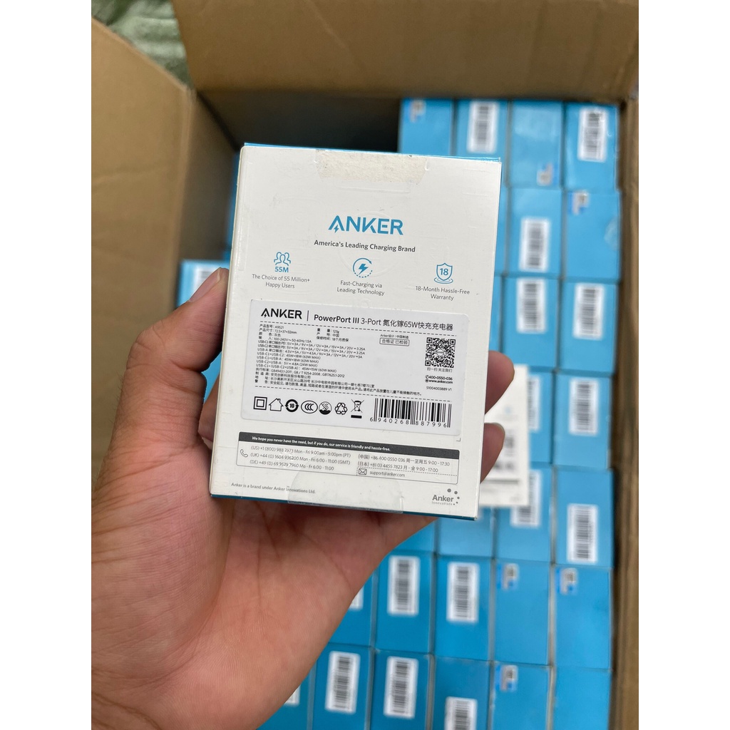Củ sạc nhanh Anker 65W A9521 3 cổng  , hỗ trợ sạc PD/PPS/QC sạc nhanh cho điện thoại - Máy tính bảng
