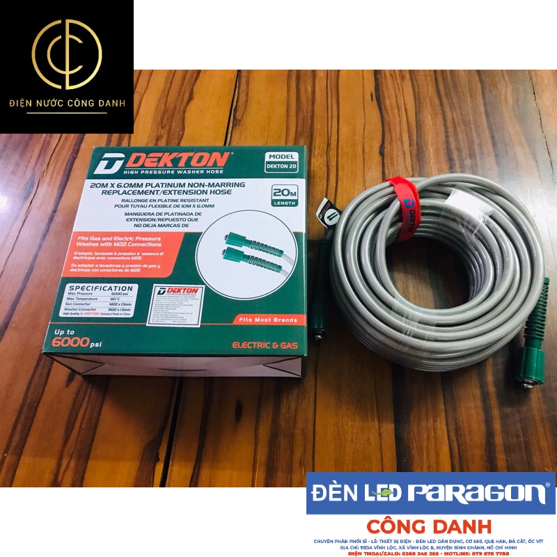 Dây máy rửa xe áp lực cao Dekton ren 22 chiều dài 10-15-20M thế hệ mới 2023 new
