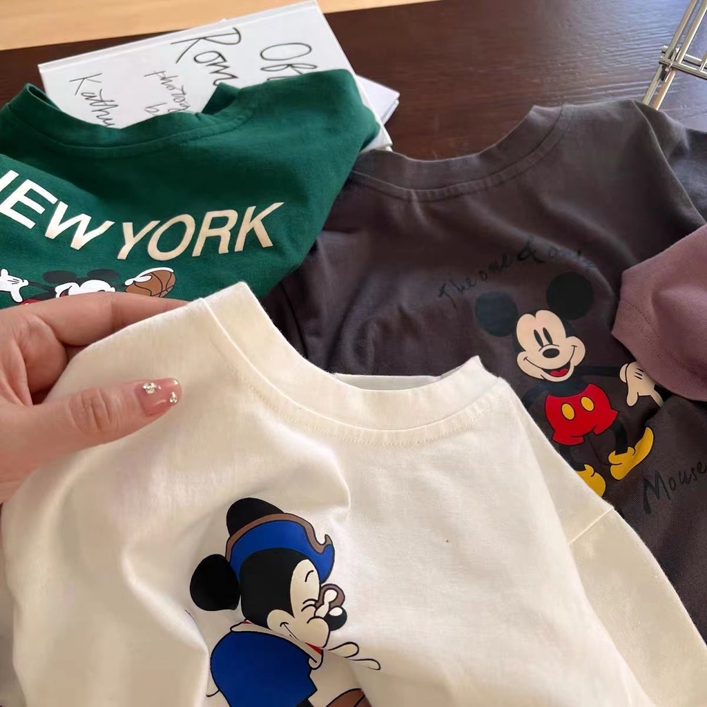 Pure cotton t-shirt trẻ em mùa hè phong cách mới phim hoạt hình bé trai cô gái ngắn tay áo sơ mi bé thường áo t-shirt cổ tròn