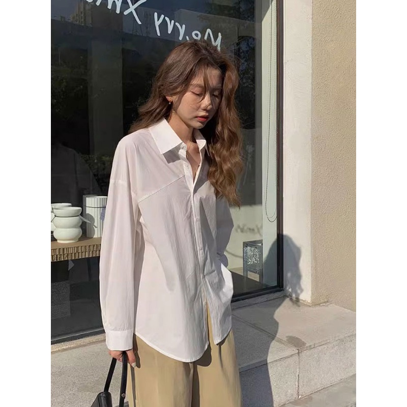 SUXI Áo Sơ Mi Trắng Tay Dài Dáng Rộng Thiết Kế Đơn Giản Thời Trang Mùa Thu Mới