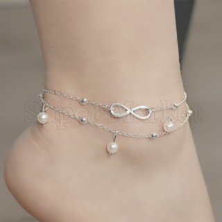 Đi Biển Anklets Nữ Liên Kết Chân Trang Sức Ngọc Trai Mặt Dây Chuyền Mắt Cá Chân Vòng Tay Hai Lớp Dây Xích Phong Cách Trái Tim Mặt Dây Chuyền Chân Dây Xích Thời Trang Tua Rua Chân Liên Kết