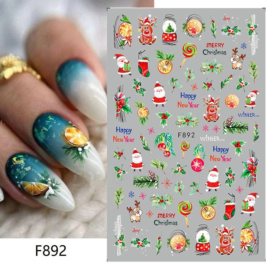 Miếng Dán Trang Trí Móng Tay 3D Hình Ông Già Noel / Bông Tuyết / Chim Cánh Cụt Mừng Năm Mới SAF889 2022
