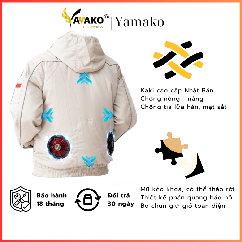 Áo điều hoà Yamako bán rời, Áo điều hoà quạt gió Nhật Bản XANH RÊU