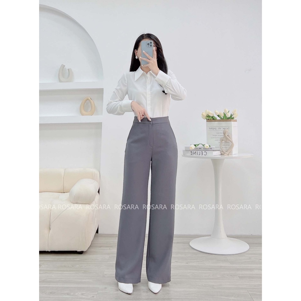 Quần Dáng Suông Khuy Bọc Dáng Dài Thời Trang Nữ Rosara Q11